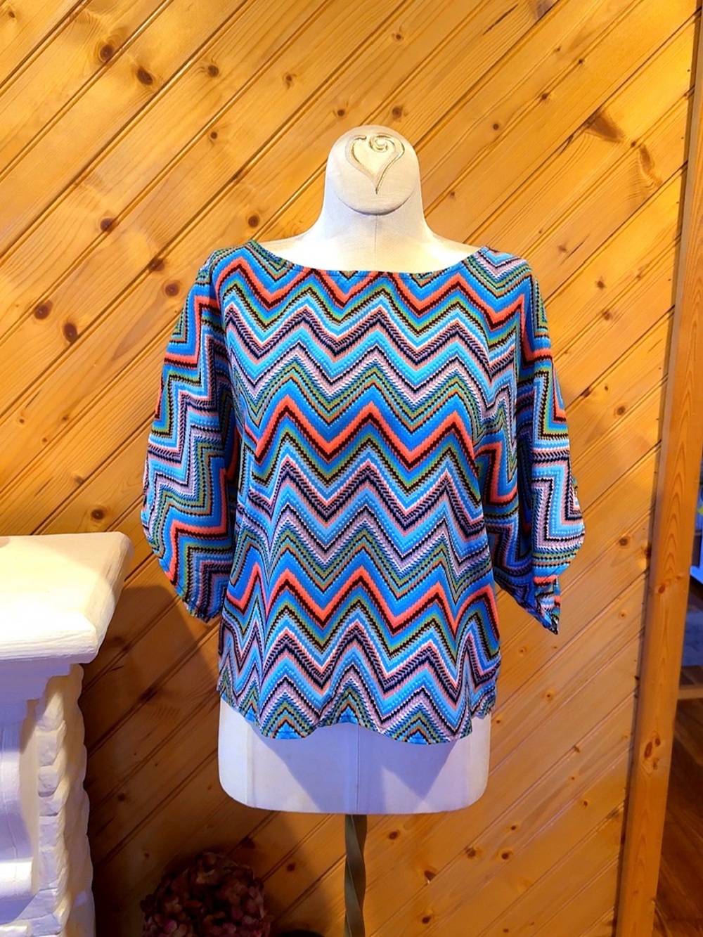 Ally B Chevron Dolman Top Small Colorful Y2K 2010s Exposed Back Zipper
